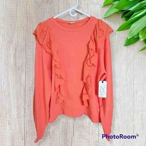 Melrose And Market Nordstrom Coral Eyelet Ruffle Sweater NWT